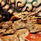 Nel frattempo �Farinella�, classica maschera del Carnevale, riposa sdraiato ai piedi del carro...